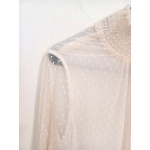 Zara Blouse Womens S Ivory Sheer Longsleeve Mock Neck Peasant Boho Cottagecore - Picture 4 of 11